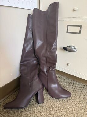TOP Moda Tall Dark Brown Block Heel Knee Boots